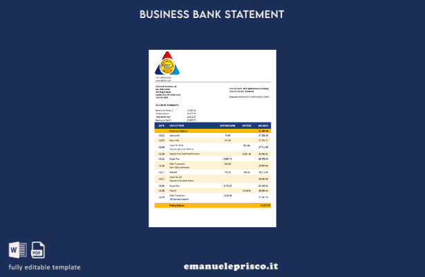 modello verificato di estratto conto aziendale Innwa in stile Word e PDF ().